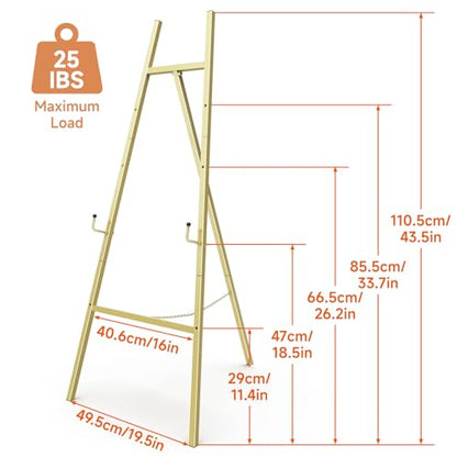 Gold Easel Stand for Sign, Heavy Duty Metal Display Easel with Adjustable Chain, 4-Tier Height Art Easel for Painting, Wedding Sign, Posters & Commercial Display - color: Gold