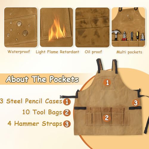 Urby Big and Tall Plus Size Work Apron: Flame Resistant Leather Welding Apron, Wood and Workshop Canvas. Butcher Rubber. - style: Plus Size: Waxed Canvas