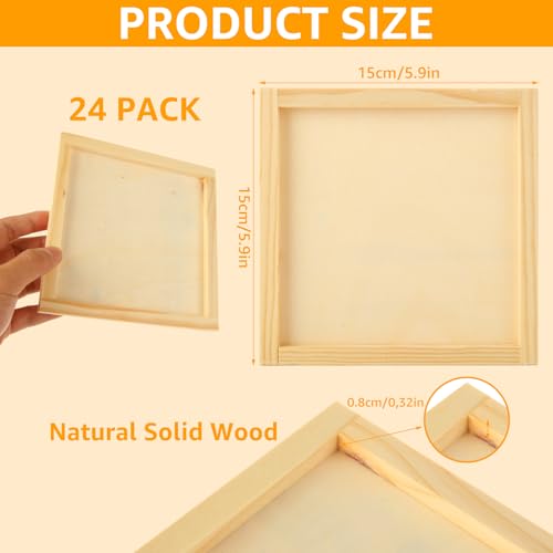 24 PCS Wood Panels for Painting 6x6 Inch Wood Canvas Boards Wooden Canvas Pine Wood Panel for Oil Painting DIY Drawing Pouring Art Projects