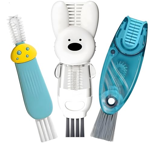 Cup Lid Cleaning Brush, Multifunctional Set with 3 in 1 Lid Cleaner and Two 4 in 1 Cup Lid Cleaning Brushes, Cleaning Brush Tool for Bottles, Straws, Tumblers, Travel Mug Caps, Portable Kit (Blue) - color: Blue