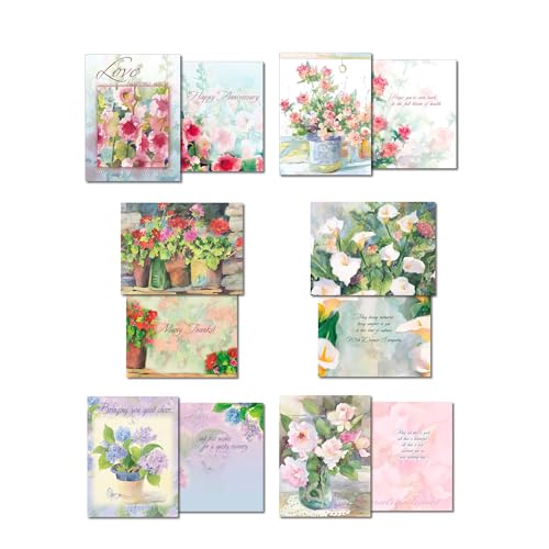 Leanin' Tree The Art of Judy Buswell Floral Greeting Variety for Birthday Cards and Birthday Card Messages, Garden Watercolor All Occasion Set of 20, Includes Cards for All Occasions