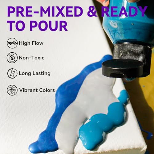 OPHIR Premixed Acrylic Pouring Paint Kit, 3.8OZ/Bottles, White,Green, Azure, Leaf Green, Sky Blue, Metallic Blue, High Flow Water-Based Pour Paint Supplies for Pouring on Canvas, Wood, Rocks, 6 Colors - color: Green Earth Colors Set (6 Bottles)