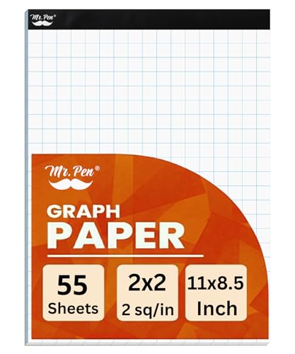 Mr. Pen- Graph Paper Pad, 8.5x11 Inches, 2x2 (2 Squares per Inch) | 55 Sheets, Ideal for Math, Graphing and Sketching, 1/2 Inch Grid Paper for Students, Engineers, Artists - color: White, size: 11"x8.5", 2 sq/in