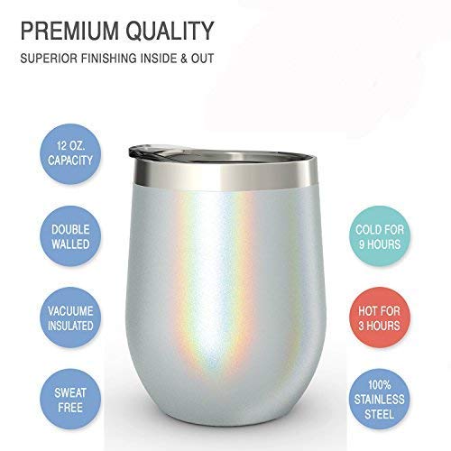 CHILLOUT LIFE 12 oz Stainless Steel Wine Tumbler with Lid - Double Wall Vacuum Insulated Wine Cup Glass Keeping Cold & Hot for Coffee, Champagne, Cocktails, Ice Cream - Holographic Glitter - color: Holographic Glitter, style: 1 Pack