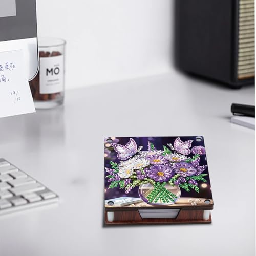 JISHSHAY 2 PCS Diamond Art Note Box Flower Diamond Painting Note Pad Holder Vase Gem Painting Gem Art Memo Boxes Mosaic Kits for Adults Embroidery Kit Memo Pad Holder, Contains 120 Sheets of Paper - color: Flower 2
