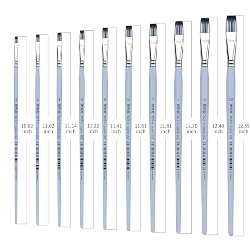 XDT#262 Bright Artist Paint Brush 10 Piece Set Medium Stiff Nylon Hair Extra Long Handle #1#2#3#4#5#6#7#8#9#10, Acrylic Oil Watercolor - size: Bright 10Pc