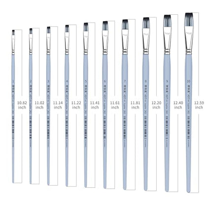 XDT#262 Bright Artist Paint Brush 10 Piece Set Medium Stiff Nylon Hair Extra Long Handle #1#2#3#4#5#6#7#8#9#10, Acrylic Oil Watercolor - size: Bright 10Pc