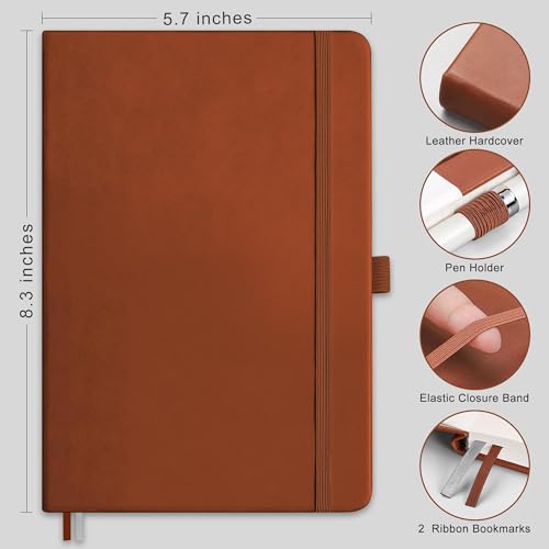 AHGXG Graph Grid Paper Notebook, 160 Pages, A5 Medium Size (5.7'' x 8.3''), 120 GSM Thick Paper, Leather Hardcover, for School, Students, Math, Engineering (Brown) - color: Brown, style: Grid