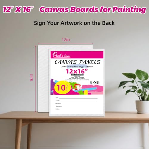 10 Pack 12x16 Canvas Panels for Acrylics & Oils, 100% Cotton, Triple Primed, Acid-Free & Non-Toxic, No Warp, Lightweight Art Boards for Home Decor, Classroom, Gifts, Ideal for Kids, Adults & Artists - size: 12x16" - 10Pack