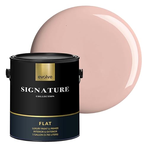 EVOLVE Signature Collection Luxury Interior Paint & Primer, Flat Sheen (Dusky Pink), 1 Gallon – Premium One-Coat Coverage, Low VOC, Low Odor, Washable Finish for Walls, Ceilings & Trim - color: Dusky Pink, size: 128 Fl Oz (Pack of 1)