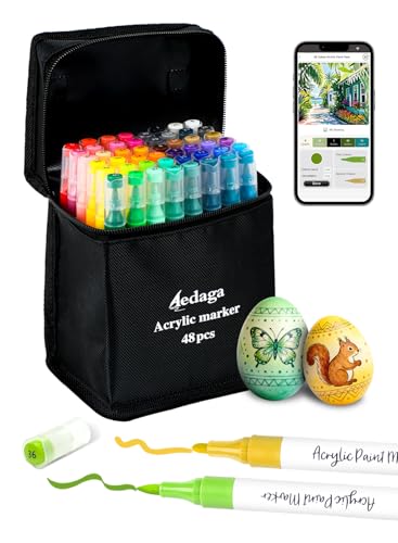 48 Colors Acrylic Paint Markers with App Dual Brush and Fine Tip Paint Pens | Multi-surface | Odorless | Free APP | Water-based | for Eggs Wood Rock Canvas Fabric Plastic Stone Glass Ceramic DIY Crafts - color: 48 Colors