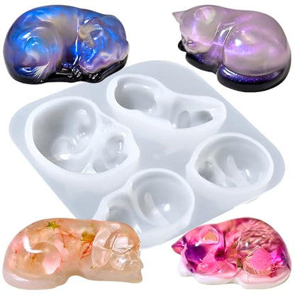 3D Dog Cat Silicone Molds for Resin Crafts Cartoon Pet Memorial Statue Epoxy Resin Molds Cute Animals Soap Mold Sleeping Cats Dogs Silicone Mold for DIY Pet Keepsakes Gummy Chocolate Candle Making