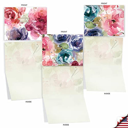 The Best Card Company - 10 Boxed Note Cards with Flowers - Blank Assorted Floral Notecards Bulk (4 x 5.12 Inch) - Lush Blooms M6591OCB - style: Lush Blooms