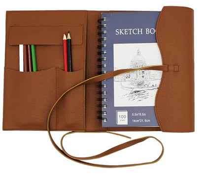 Drawing Book Cover Sketchbook Cover with Pencils Leather Artist Bag Artist Gifts Leather Art Book Cover for Sketchbook Journal Notebook (S for 5.5"x 8.5") - size: S for 5.5"x 8.5"