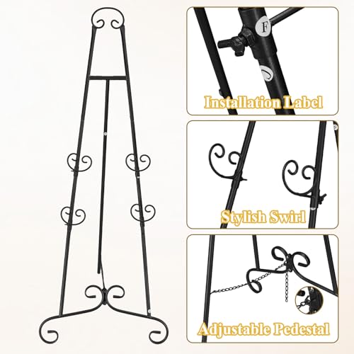 Black Easel Stand for Sign, Adjustable Display Easel Stand with Chain, Wedding Poster Stand, Perfect for Displaying Photos, Artwork, Picture Frames etc - color: Black