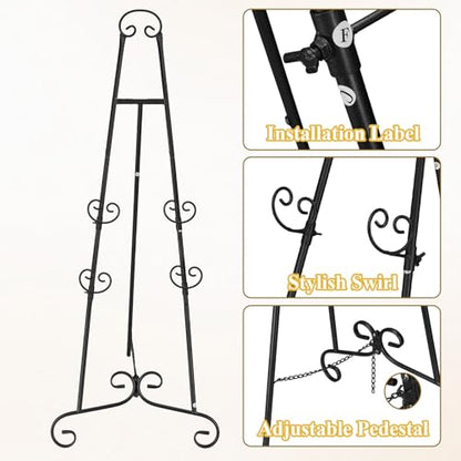 Black Easel Stand for Sign, Adjustable Display Easel Stand with Chain, Wedding Poster Stand, Perfect for Displaying Photos, Artwork, Picture Frames etc - color: Black