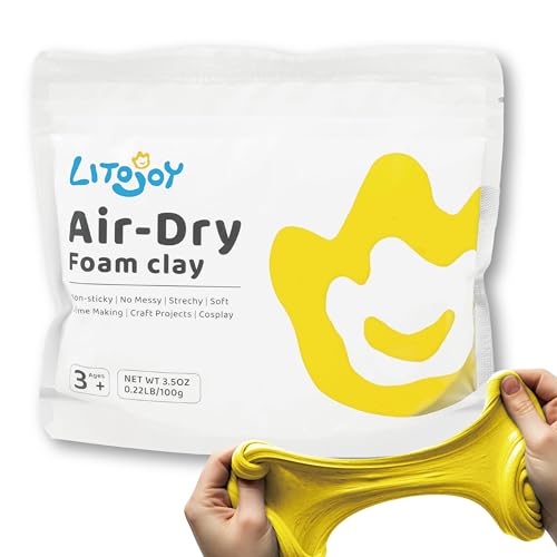 Yellow Air Dry Foam Clay - 3.5 OZ (0.22 LB) 100 Grams - Modeling, Soft, Light Weight, for School Supply, Art Projects, Christmas Deco, Cosplay Props, Slime Supplies, Flower Mirror (Yellow) - color: Yellow