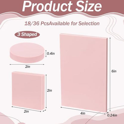 18 Pcs Rubber Stamp Carving Blocks Linoleum Blocks 4"x6" and 2"x2" Round Square Rectangle Block Carving Kit for Stamp Crafts DIY Project(Pink)