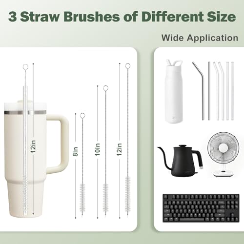 XYFuuee 5 Pack Bottle Brush Set, 5 in 1 Water Bottle Cleaning Brush, Long Handle Narrow Wine Cup Cleaner, 3 Straw Brushes for Stanley, Travel Nipple Lid Gap Detail Washer Brush - color: Green
