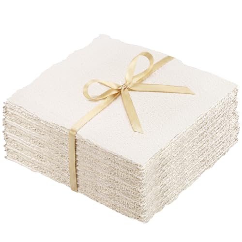 100 Sheets Watercolor Paper 6x8 inch, 300 GSM Deckled Edge Paper Rough/Textured Handmade Paper for Watercolors, Wedding Invitations, Cards, Crafts - size: 8 x 6inch