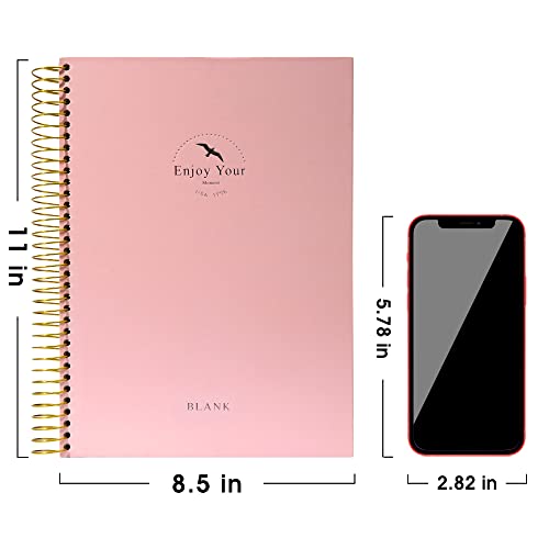 FLYING EAGLE Blank Spiral Notebook Journal 8.5 x 11, 210 Pages Hardcover Sketchbook for Drawing, Pink - color: Pink, size: blank page