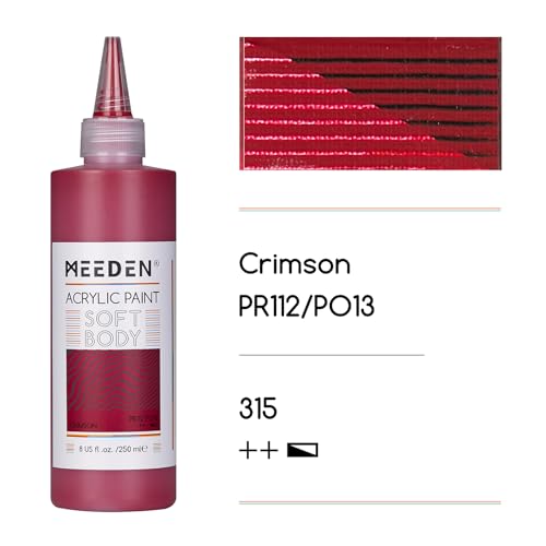 MEEDEN Soft Body Acrylic Paint: Crimson Red Matte Finish - 250ml/8.45oz Bulk Acrylic Colors in Squeeze Bottle - Fluid Flow Art Paints for Artists Canvas Painting - color: Crimson