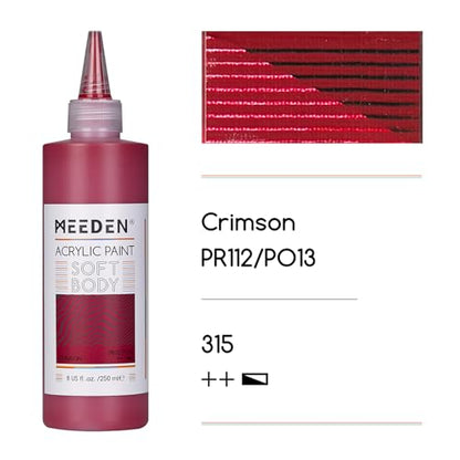 MEEDEN Soft Body Acrylic Paint: Crimson Red Matte Finish - 250ml/8.45oz Bulk Acrylic Colors in Squeeze Bottle - Fluid Flow Art Paints for Artists Canvas Painting - color: Crimson