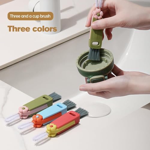 3 in 1 Cup Lid Cleaning Brush,Crevice Cleaning Brush Set for Baby Bottle Gap Tight Spaces Cup,3 in 1 Bottle Cleaning Brush Set Multifunctional Cleaning Brush Portable Cup Lid Cleaner(White) - color: White