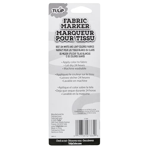 Tulip Permanent Fabric Marker, Black Jumbo Chisel Tip – No Heat Set, Minimal Bleed, Fast Drying for Clothes, Shoes, Bags & Fabric Crafts