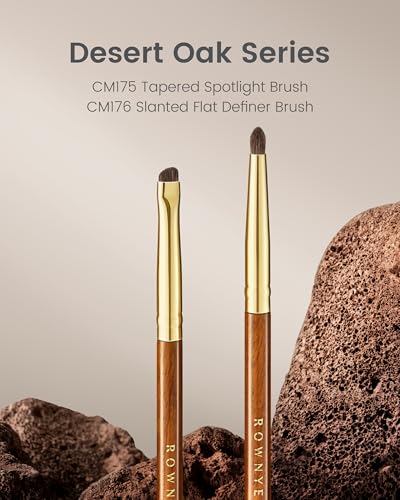 Desert Oak Series Aegyo-Sal Brush Duo - Under-Eye Highlight & Contour Set with Pony Hair, Bubinga Handle (CM175 + CM176) - color: CM-0175+CM-0176, size: 2 Piece