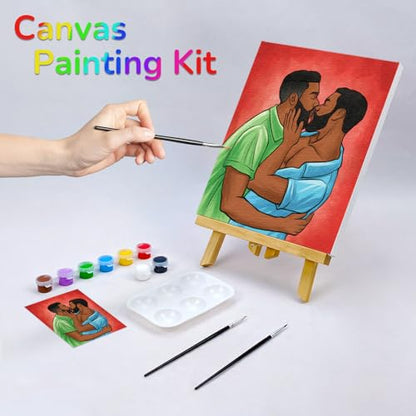 VOCHIC Canvas Painting Kit Pre Drawn Canvas for Painting for Adults Gay Couple Stuff Pride Rainbow LGBT Party Kits Paint and Sip Party Supplies 8x10 Paint Art Set - size: 8x10, style: Gay Couple