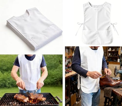 Large Smock Cobbler Apron for Men & Women, Adjustable Side Ties & 2 Pockets - color: White