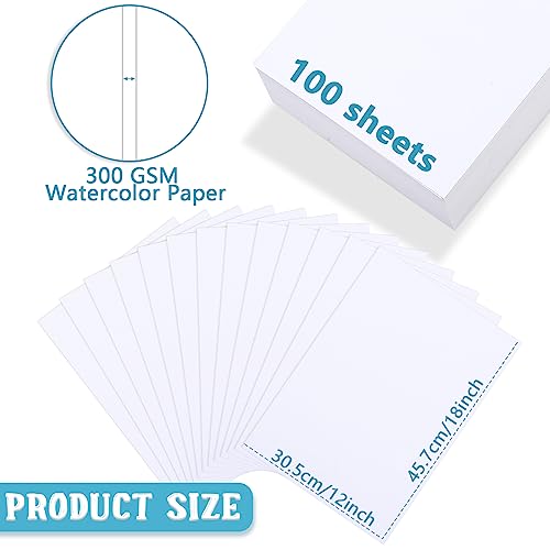 Spiareal 100 Sheets 12 x 18 Inch Watercolor Paper Bulk 140 Lb/300 GSM White Construction Paper Cold Press Blank Cotton Art Paint White Color Pad Artists Drawing Cards - size: 12 x 18 Inch