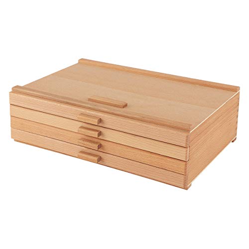 Cezanne Creative Mark Pastel Storage Box, 4-Drawer Wooden Art & Craft Supplies Organizer, Birch Wood, Brown - size: 4 Drawer