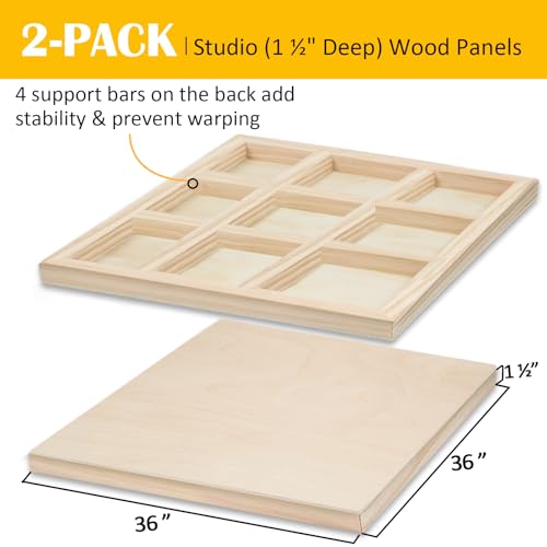 Falling in Art 2 Pack Unfinished Wooden Canvas Panels, 36x36 Gallery Birch Wood Panels Kit, 1 1/2" Deep Art Cradle Boards for Acrylic Painting, Pouring and Burning - size: 36*36 2 Pack