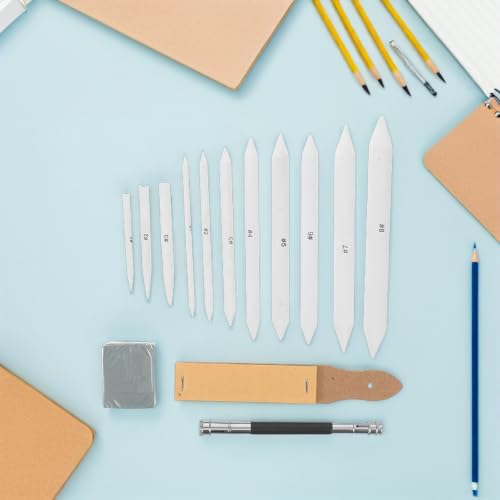 PAMINGONO Blending Tools with Sandpaper Pencil Sharpener, Pencil Extension Tool 33pcs Paper Stumps and Tortillions Set and Erasers for Studio Work and Outdoor Sketching Drawing Supplies