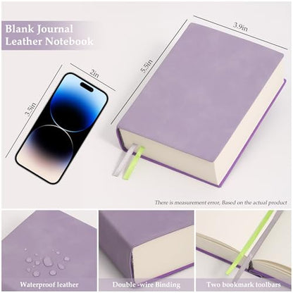 Blank Journal Notebook 720 Pages A6 Unlined Plain Sketchbook No Lines Soft Leather Small Blank Notebook for Women Drawing Book Memo Writing Sketch Diary Notebook 3.9 × 5.5(Purple Blank Notebook) - color: Purple Blank Notebook