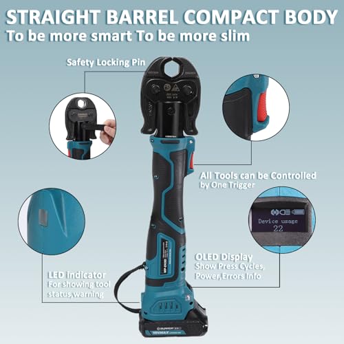 ZUPPER Compact Press Tool Kit for 1/2"to 1-1/4" Copper Pipes | Compatible with Propress 18V Electric Pipe Crimping Tool Brushless Motor 2pcs 2Ah Battery - size: 4 Jaws 1/2" to 1-1/4" fit MP2430