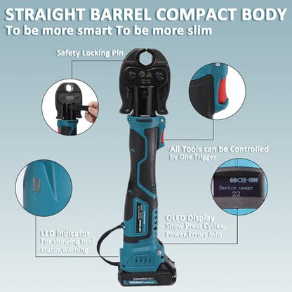 ZUPPER Compact Press Tool Kit for 1/2"to 1-1/4" Copper Pipes | Compatible with Propress 18V Electric Pipe Crimping Tool Brushless Motor 2pcs 2Ah Battery - size: 4 Jaws 1/2" to 1-1/4" fit MP2430