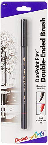 Pentel Arts Duo Point Flex Double Ended Brush, Black Ink, 1-Pack Carded (SFW34BPA)