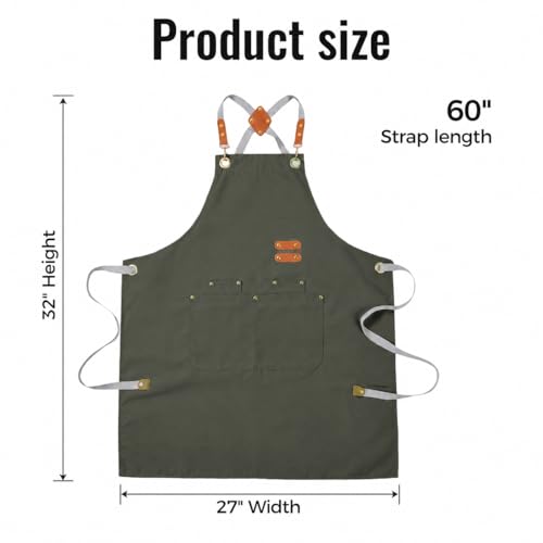Aoomzoon Durable Kitchen Apron,Multifunctional Chef Aprons for Women & Men with Pockets for Cooking Baking & Daily Use - color: Gray Green