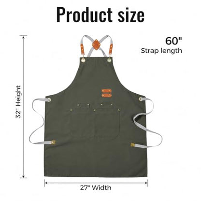 Aoomzoon Durable Kitchen Apron,Multifunctional Chef Aprons for Women & Men with Pockets for Cooking Baking & Daily Use - color: Gray Green