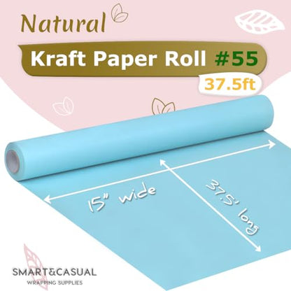 SMART&CASUAL Light Blue Paper Roll 15" x 450" (37.5') Kraft for Art Craft Supplies Gift Wrapping Moving Packing Painting Drawing Paint Easel Poster Chart Paper - color: Light Blue, size: 15"W x 450"L ( 37.5' )