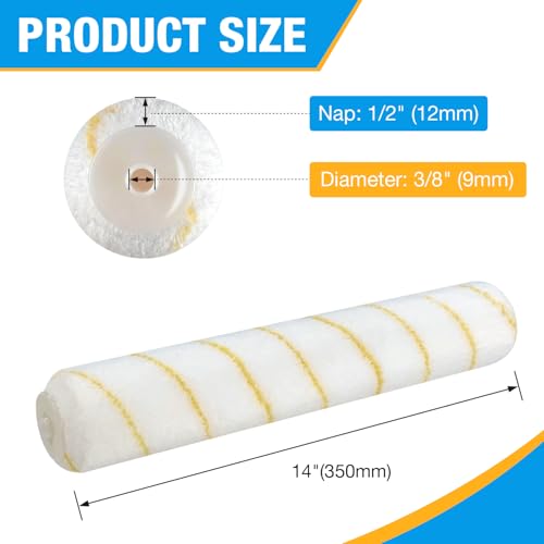 Great Andrew 3-Pack Paint Roller Covers, 14 Inch 1/2" Nap Microfiber Roller Sleeves for Walls, Ceilings, Smooth & Semi-Smooth Surfaces - size: 3pcs,14",Microfiber