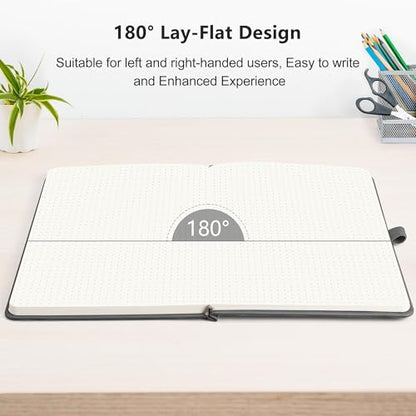 RETTACY Dotted Journal Notebook, 192 Pages, A5 Medium Size (5.7'' x 8.3''), Leather Hardcover, 100 GSM Thick Paper, for Journaling, Planning, Tracking (Gray) - color: Gray, style: Dotted