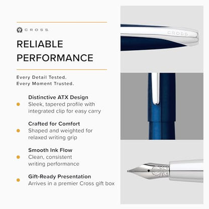 Cross ATX Refillable Fountain Presented in a Luxury Gift Box - Medium Point, Black Ink, Translucent Blue - color: Translucent Blue, style: Medium Nib
