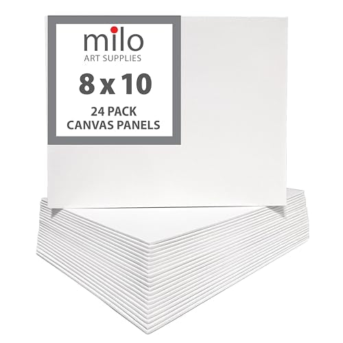 milo Canvas Panel Boards for Painting | 8x10 inches | 24 Pack of Flat Canvas Panels, Primed & Ready to Paint Art Supplies for Acrylic, Oil, Mixed Wet Media, & Pouring, Bulk Painting Party Pack - size: 8"x10" Pack of 24