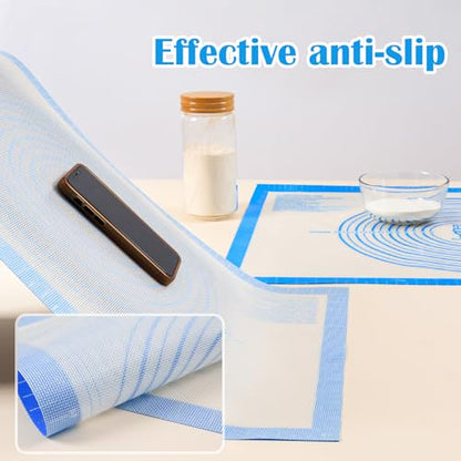 Nonstick Silicone Pastry Baking Mat Large with Measurements 16''By 24'' for Silicone Baking Mat, Counter Mat, Dough Rolling Mat/Pie Crust Mat By Folksy Super Kitchen(16×24, Blue) - color: Blue, size: 24"L x 16"W