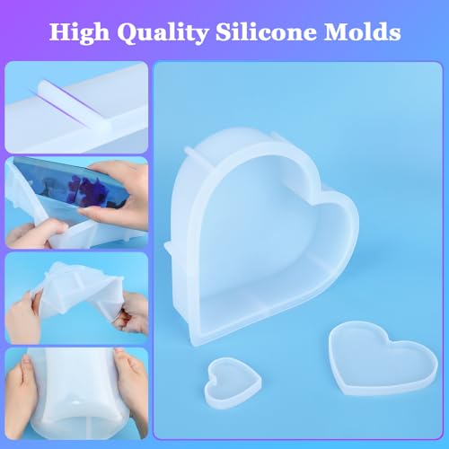 KISREL Large Heart Resin Mold, Heart Shaped Silicone Molds for Epoxy Resin, Large Molds for Flower Preservation, Deep Pour Mold for Furniture Decoration, DIY Wedding Bouquets, Valentine's Day Gifts - size: Heart Resin Molds