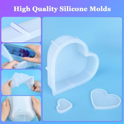 KISREL Large Heart Resin Mold, Heart Shaped Silicone Molds for Epoxy Resin, Large Molds for Flower Preservation, Deep Pour Mold for Furniture Decoration, DIY Wedding Bouquets, Valentine's Day Gifts - size: Heart Resin Molds